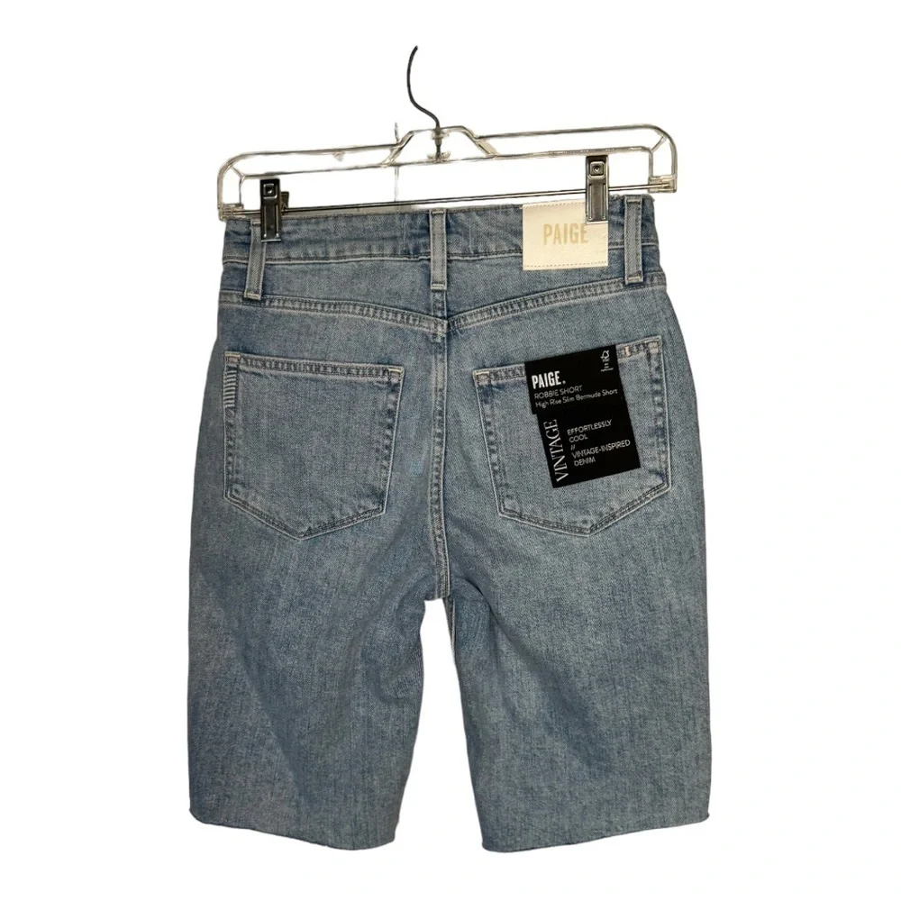 Paige Robbie High Rise Slim Bermuda Denim Blue Jean Shorts Size 24 New